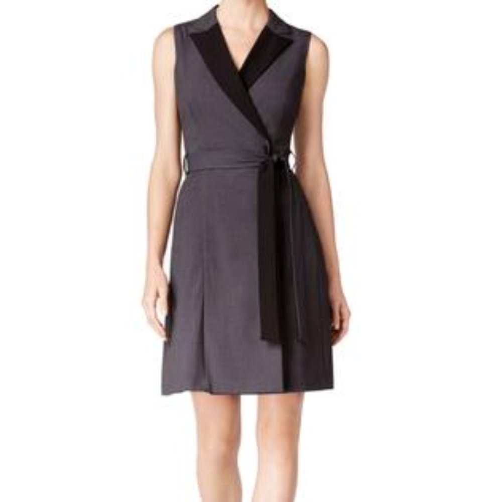 Calvin Klein Gray Sleeveless Wrap Dress with Black Trim